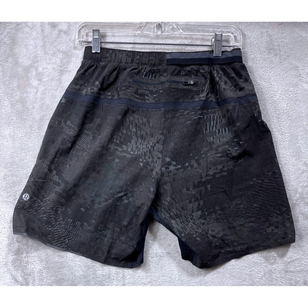 Lululemon Surge Lined Shorts Men Small Black Geometric Camo Running